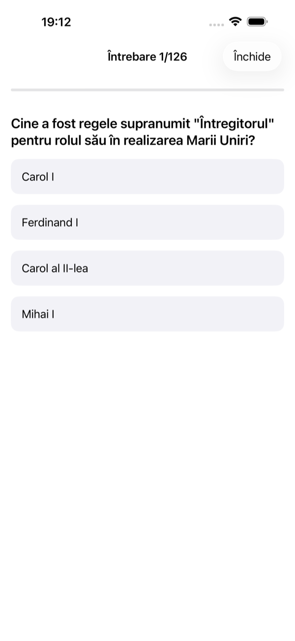 O întrebare de quiz în Civio, cu feedback imediat