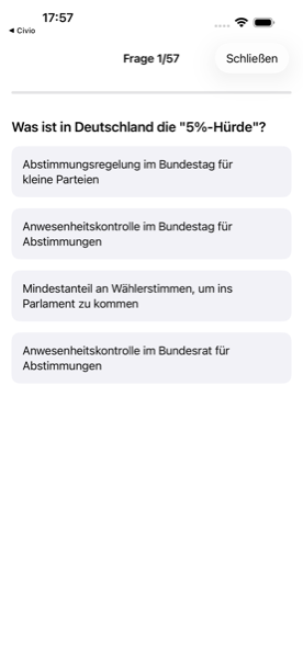Eine Quiz-Frage in Civio mit sofortigem Feedback